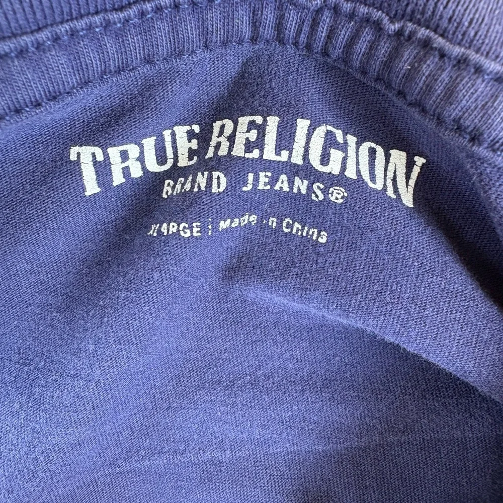 True Religion Brand Jeans T Shirt Mens XL Blue‎ Logo Short Sleeve Crew Neck
